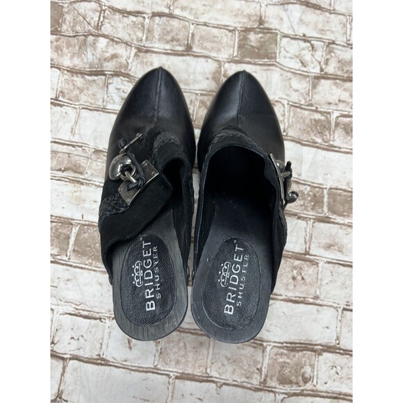 BRIDGET SHUSTER SASSY BLACK LEATHER MULE HEELS SIZE US 10 Lock Heart - Picture 7 of 8